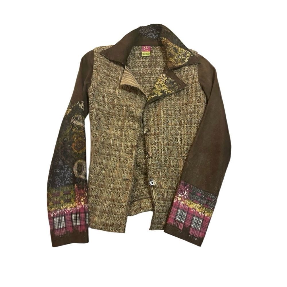 Save the queen women leather tweed blaze size XS